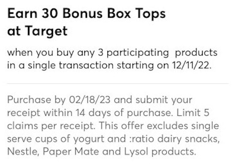 Box tops Bonus at Target
